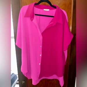 Color Block High Low Button Down Blouse